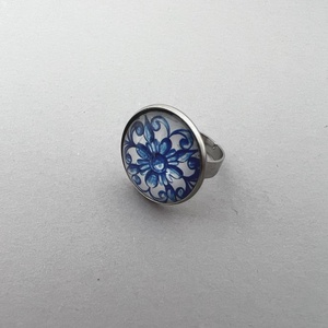 Azori azulejo No.6 üveglencsés gyűrű, Ékszer, Gyűrű, Üveglencsés gyűrű, Ékszerkészítés, MESKA