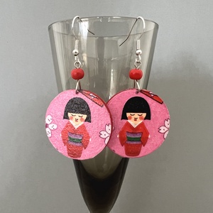 Kokeshi baba No.3 fülbevaló - ékszer - fülbevaló - lógós kerek fülbevaló - Meska.hu