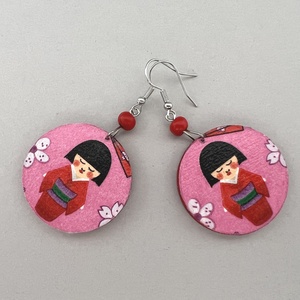 Kokeshi baba No.3 fülbevaló - ékszer - fülbevaló - lógós kerek fülbevaló - Meska.hu