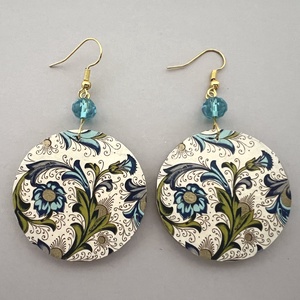 Toszkán kékek köre No.2 fülbevaló, Ékszer, Fülbevaló, Lógós kerek fülbevaló, Decoupage, transzfer és szalvétatechnika, Festett tárgyak, MESKA