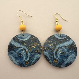 Csillagos égbolt No.1 fülbevaló, Ékszer, Fülbevaló, Lógós kerek fülbevaló, Decoupage, transzfer és szalvétatechnika, Festett tárgyak, MESKA