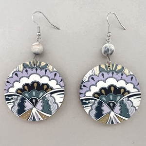 Jégvirág No.2 fülbevaló, Ékszer, Fülbevaló, Lógós kerek fülbevaló, Decoupage, transzfer és szalvétatechnika, Festett tárgyak, MESKA