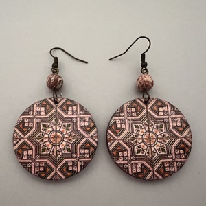 Korallos azulejo No.5 fülbevaló, Ékszer, Fülbevaló, Lógós kerek fülbevaló, Decoupage, transzfer és szalvétatechnika, Festett tárgyak, MESKA