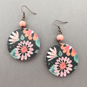 Skót virágok köre No.3 fülbevaló, Ékszer, Fülbevaló, Lógós kerek fülbevaló, Decoupage, transzfer és szalvétatechnika, Festett tárgyak, MESKA