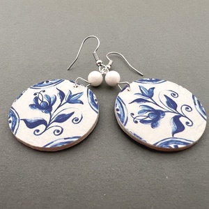 Azori azulejo No.4 fülbevaló - ékszer - fülbevaló - lógós kerek fülbevaló - Meska.hu