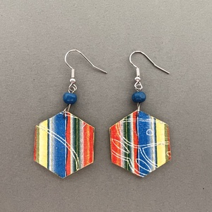 Csíkos méhsejt fübevaló, Ékszer, Fülbevaló, Lógó fülbevaló, Decoupage, transzfer és szalvétatechnika, Festett tárgyak, MESKA