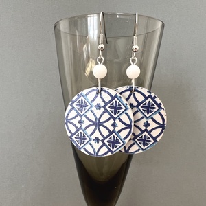 Azori azulejo No.5 fülbevaló - ékszer - fülbevaló - lógós kerek fülbevaló - Meska.hu