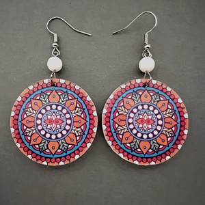 Inka mandala No.11 fülbevaló, Ékszer, Fülbevaló, Lógós kerek fülbevaló, Decoupage, transzfer és szalvétatechnika, Festett tárgyak, MESKA