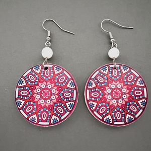 Inka mandala No.8 fülbevaló, Ékszer, Fülbevaló, Lógós kerek fülbevaló, Decoupage, transzfer és szalvétatechnika, Festett tárgyak, MESKA