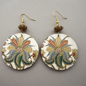Sárkányvirág No.5 fülbevaló, Ékszer, Fülbevaló, Lógós kerek fülbevaló, Decoupage, transzfer és szalvétatechnika, Festett tárgyak, MESKA