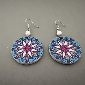 Inka mandala No.3 fülbevaló, Ékszer, Fülbevaló, Lógós kerek fülbevaló, Decoupage, transzfer és szalvétatechnika, Festett tárgyak, MESKA