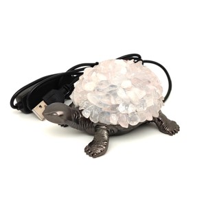Rózsakvarc teknős hangulatlámpa fekete 10�8 cm USB LED talppal, Kellékek & szerszámok, Ásvány alapanyag, , MESKA