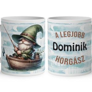 Névvel kérhető - Csónakos horgász manó mintás bögre - Meska.hu