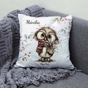 Névvel kérhető - Cuki téli bagoly szemüvegben mintás párna - otthon & életmód - lakástextil - párna & párnahuzat - díszpárna (belsővel együtt) - Meska.hu