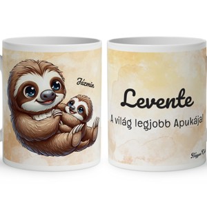 Névvel kérhető - Cuki lajhár Apa és kicsi lajhárja mintás bögre, Otthon & Életmód, Konyhafelszerelés, tálalás, Tálalás, Bögre & Csésze, , MESKA