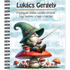 Személyre szabható - Gombás horgász manó mintás A5-ös füzet, Otthon & Életmód, Papír, írószer, Jegyzetfüzet & Napló, , MESKA