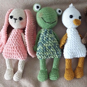 Béka, nyuszi és kacsa, 3 minta egyben, mintaleírás PDF formátumban, DIY (Csináld magad), Szabásminta, útmutató, Horgolási minta, Horgolás, Varrás, MESKA