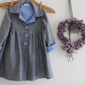 Kabát lányka tavaszi kabát szürke kék pöttyös kabát -  - Meska.hu