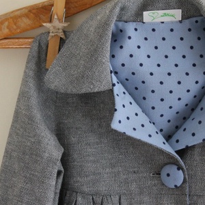 Kabát lányka tavaszi kabát szürke kék pöttyös kabát -  - Meska.hu