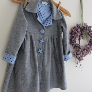 Kabát lányka tavaszi kabát szürke kék pöttyös kabát -  - Meska.hu