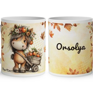 Névvel kérhető - Cuki őszi póni almával mintás bögre - Meska.hu