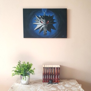 A Witcher medál - világító szemekkel!  akril festmény  40 x 60 cm  vászon - művészet - festmény - akril - Meska.hu