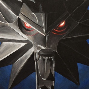 A Witcher medál - világító szemekkel!  akril festmény  40 x 60 cm  vászon - művészet - festmény - akril - Meska.hu