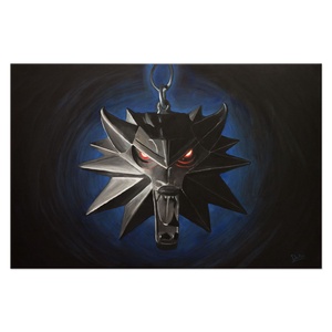 A Witcher medál - világító szemekkel!  akril festmény  40 x 60 cm  vászon - művészet - festmény - akril - Meska.hu