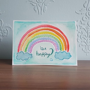 Be happy akvarell képeslap  15 x 10 cm, Otthon & Életmód, Papír, írószer, Képeslap, üdvözlőlap, Ajándékozás kellékei, Festészet, MESKA