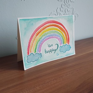 Be happy akvarell képeslap  15 x 10 cm - otthon & életmód - papír, írószer - ajándékozás kellékei - képeslap, üdvözlőlap - Meska.hu