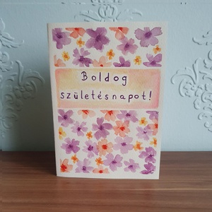 Boldog születésnapot! akvarell képeslap  10 x 15 cm, Otthon & Életmód, Papír, írószer, Képeslap, üdvözlőlap, Ajándékozás kellékei, Festészet, MESKA