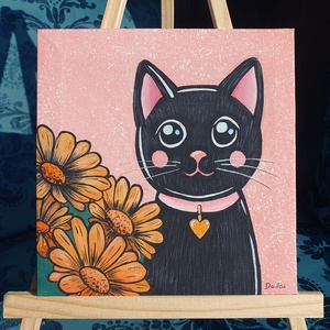 Kitty - fekete cicás aril festmény  20 x 20 cm  vászon - művészet - festmény - akril - Meska.hu