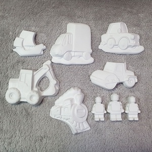  Festhető gipsz figura csomag - 9 db - munkagépek, vonat, Lego, hajó, DIY (Csináld magad), Egységcsomag, Gipszöntés, MESKA