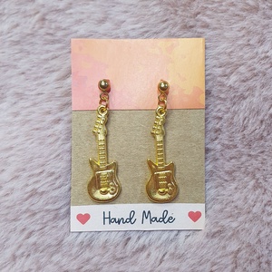 Gitár fülbevaló, rozsdamentes acél bedugóval, Ékszer, Fülbevaló, Lógó fülbevaló, Ékszerkészítés, MESKA