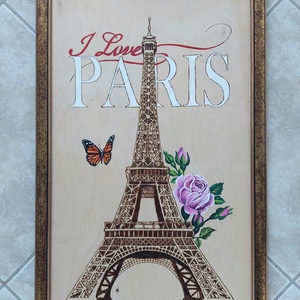 Eiffel torony pirográfia, Otthon & Életmód, Dekoráció, Kép & Falikép, Fából készült kép, Gravírozás, pirográfia, Festészet, MESKA