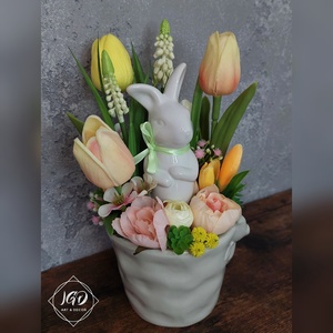 Tavaszi virágos kaspó, Ünnepi díszek, dekorációk, Húsvéti díszek és dekorációk, Húsvéti virágos díszek, Virágkötés, MESKA
