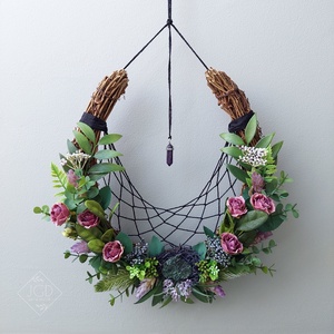 Lila-zöld álomdísz, Otthon & Életmód, Dekoráció, Ajtó- és ablak dekoráció, Ajtódísz & Kopogtató, Csomózás, Virágkötés, MESKA