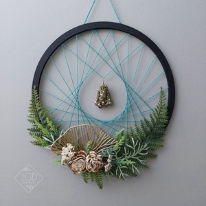 Páfrányos fali dekor pirittel, Otthon & Életmód, Dekoráció, Fali és függő dekoráció, Falra akasztható dekor, Csomózás, Virágkötés, MESKA