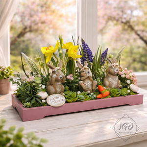 Nyuszik a kertben, Otthon & Életmód, Dekoráció, Asztal és polc dekoráció, Asztaldísz, Festett tárgyak, Virágkötés, MESKA