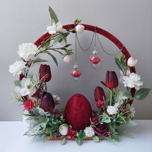 Fehér-bordó Húsvét, Otthon & Életmód, Dekoráció, Asztal és polc dekoráció, Asztaldísz, Virágkötés, Decoupage, transzfer és szalvétatechnika, MESKA