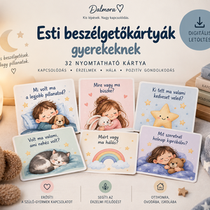 Esti beszélgetőkártyák gyerekeknek � 32 nyomtatható kérdés, Művészet, Grafika & Illusztráció, Digitális, Fotó, grafika, rajz, illusztráció, MESKA