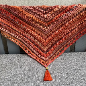 Narancssárga horgolt kendő, Ruha & Divat, Sál, Sapka, Kendő, Vállkendő, Horgolás, MESKA