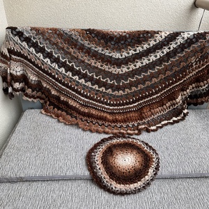 Barna horgolt kendő és barett, Ruha & Divat, Sál, Sapka, Kendő, Sapka & Sál szett, Horgolás, MESKA