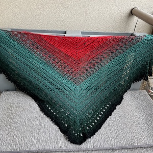 Piros-türkiz horgolt kendő, Ruha & Divat, Sál, Sapka, Kendő, Vállkendő, Horgolás, MESKA