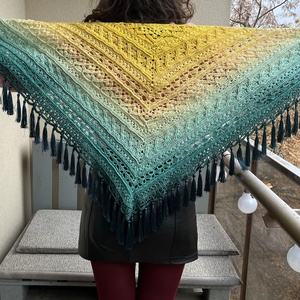 Sárga-türkiz horgolt kendő - ruha & divat - sál, sapka, kendő - vállkendő - Meska.hu