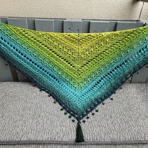 Lime-türkiz horgolt kendő, Ruha & Divat, Sál, Sapka, Kendő, Vállkendő, Horgolás, MESKA