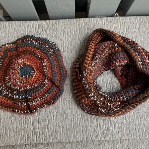 Barna-türkiz sapka-sál szett - ruha & divat - sál, sapka, kendő - sapka & sál szett - Meska.hu