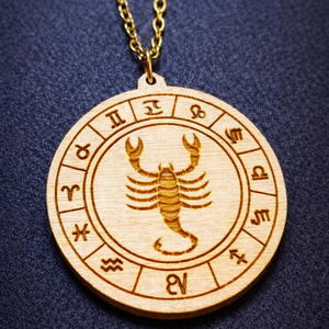 Skorpió horoszkópos nyaklánc � natúr fa medál, 18K aranyozott nemesacél lánccal - ékszer - nyaklánc - medálos nyaklánc - Meska.hu