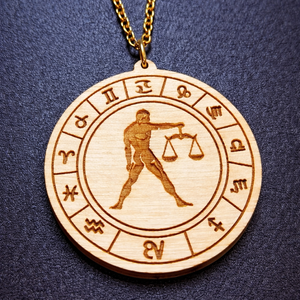 Mérleg horoszkópos nyaklánc � natúr fa medál, 18K aranyozott nemesacél lánccal - ékszer - nyaklánc - medálos nyaklánc - Meska.hu