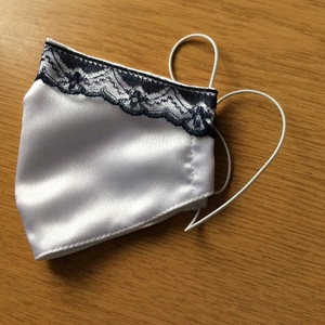 Szatén fehér,sötétkék csipkés maszk, Maszk, Arcmaszk, Női, Varrás, MESKA
